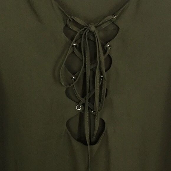 Tobi Army Green Lace Up Sheer Long Sleeve Blouse Women's Size Small - Picture 3 of 7